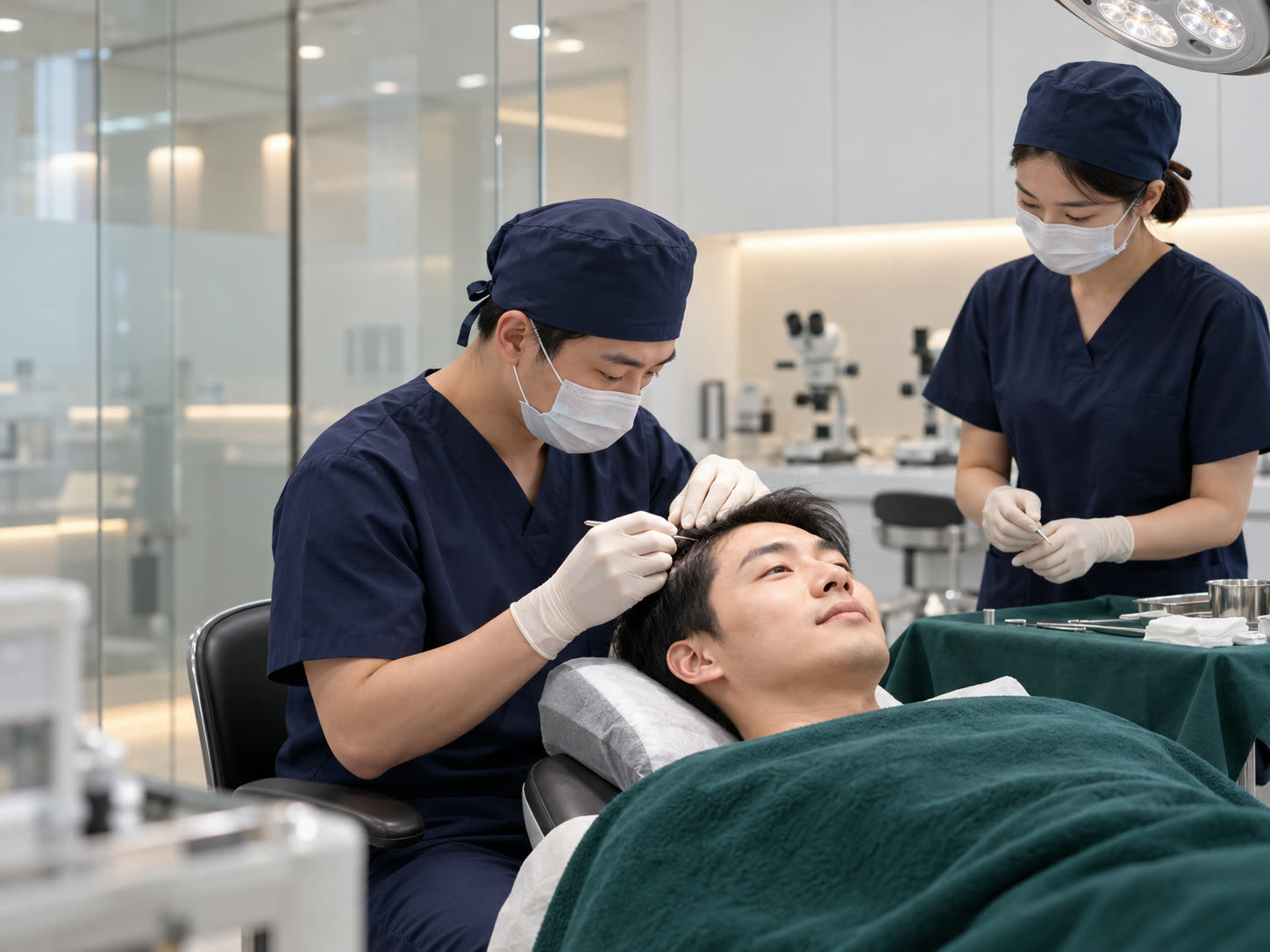 바른 자세로 국소마취 수술을 받는 모습